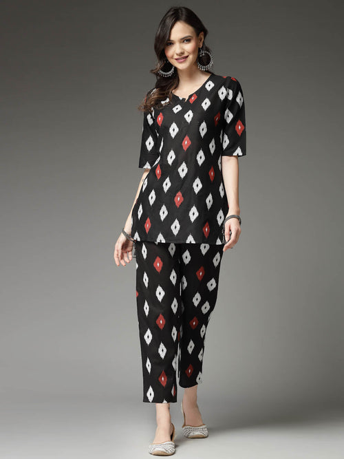 Women's Ikat Print Cotton Co-Ords Set