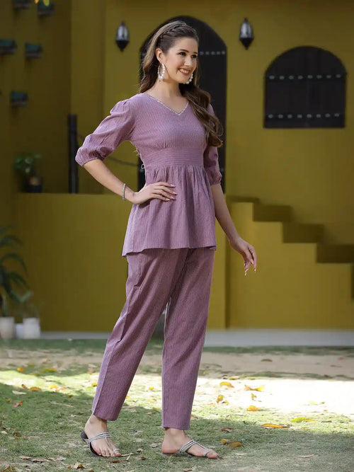 Women's Self Woven Kantha Cotton Cord Set