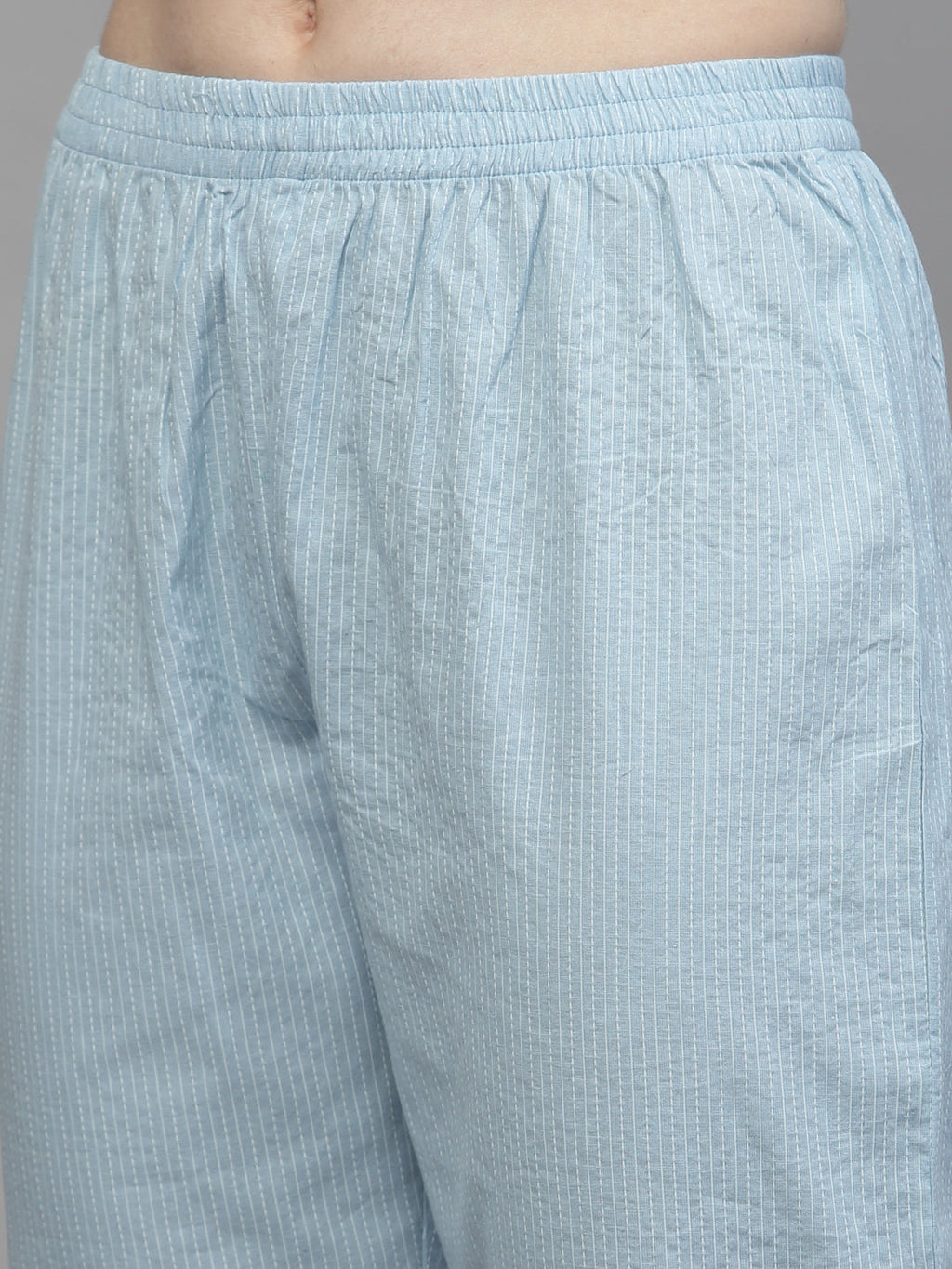Women's Self Woven Kantha Cotton Sky Blue Cord Set