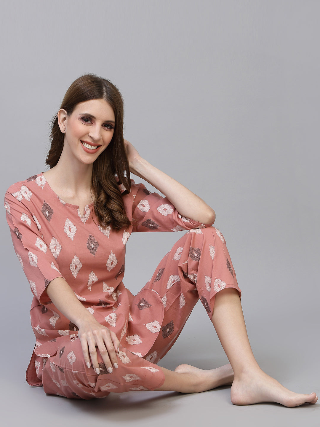 Women's Ikat Print Rayon Night Suit Set