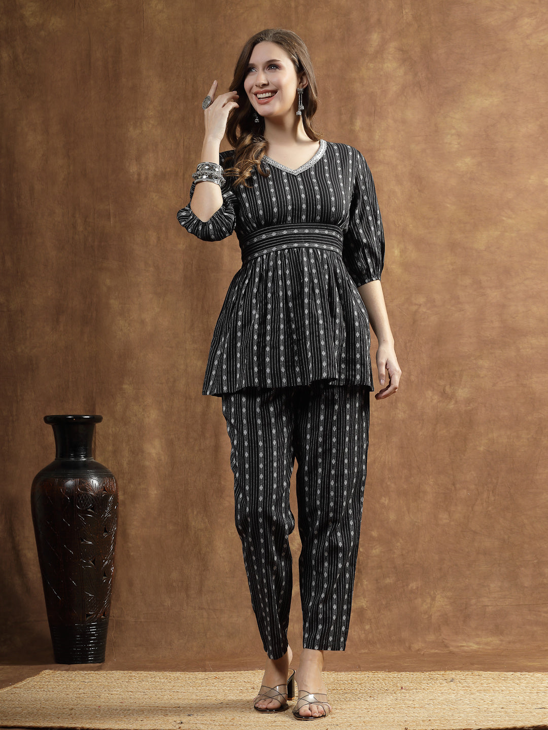 Women's Printed Rayon Black Co-Ord set