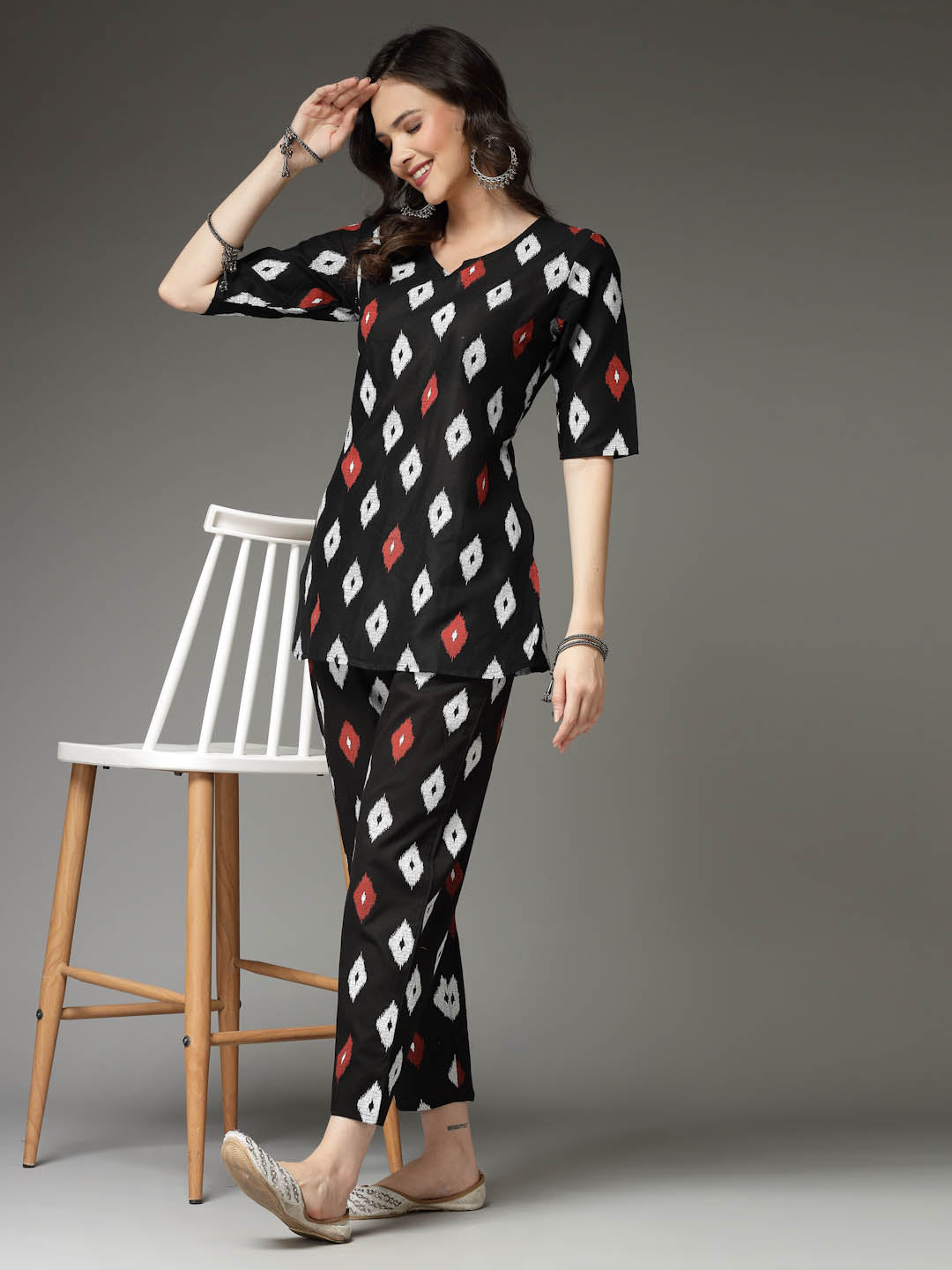 Women's Ikat Print Cotton Co-Ords Set