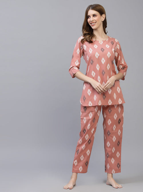 Women's Ikat Print Rayon Night Suit Set