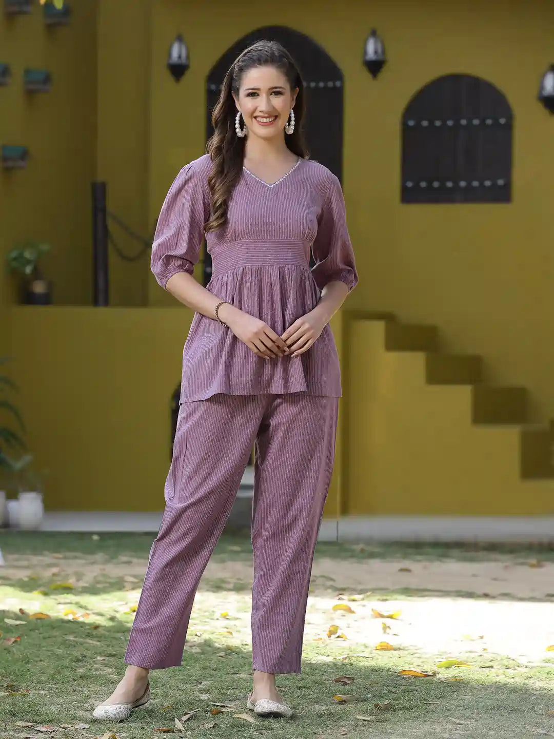 Women's Self Woven Kantha Cotton Cord Set